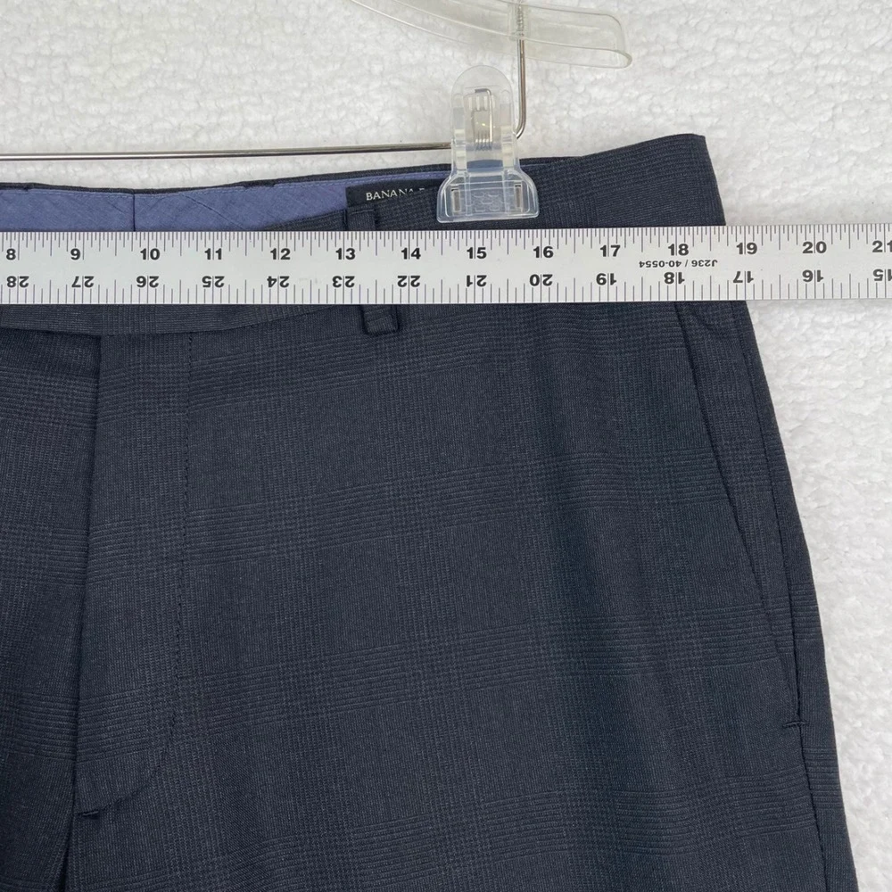 Banana Republic Mens 35x30 Dark Gray Glen Plaid Standard‎ Fit Dress Pants Slacks